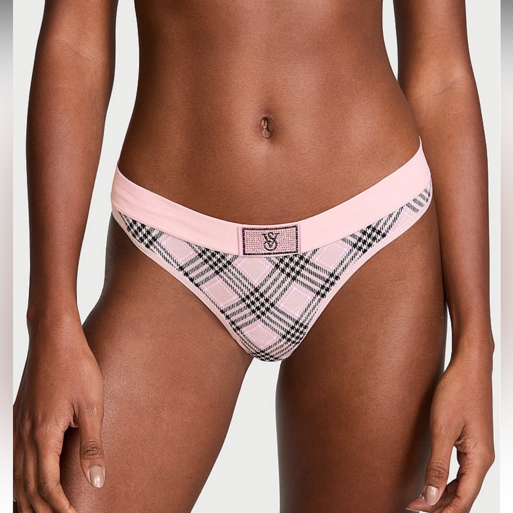 Victorias Secret Logo Cotton Shine Patch Thong Panty Underwear. NWT - Picture 2 of 11